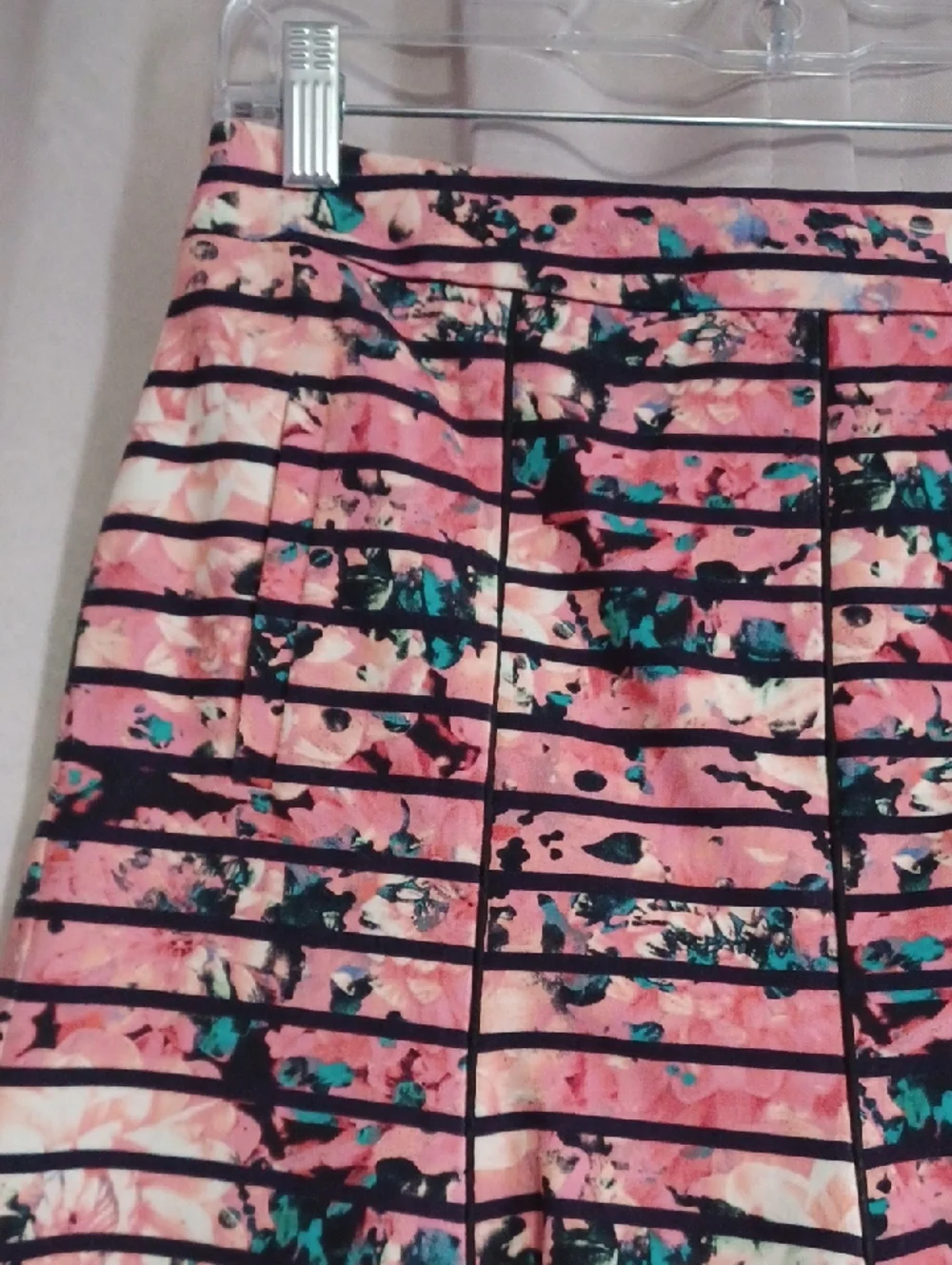 Banana Republic Pink Floral Striped Fit&Flare Skater Skirt Pink Black Pockets